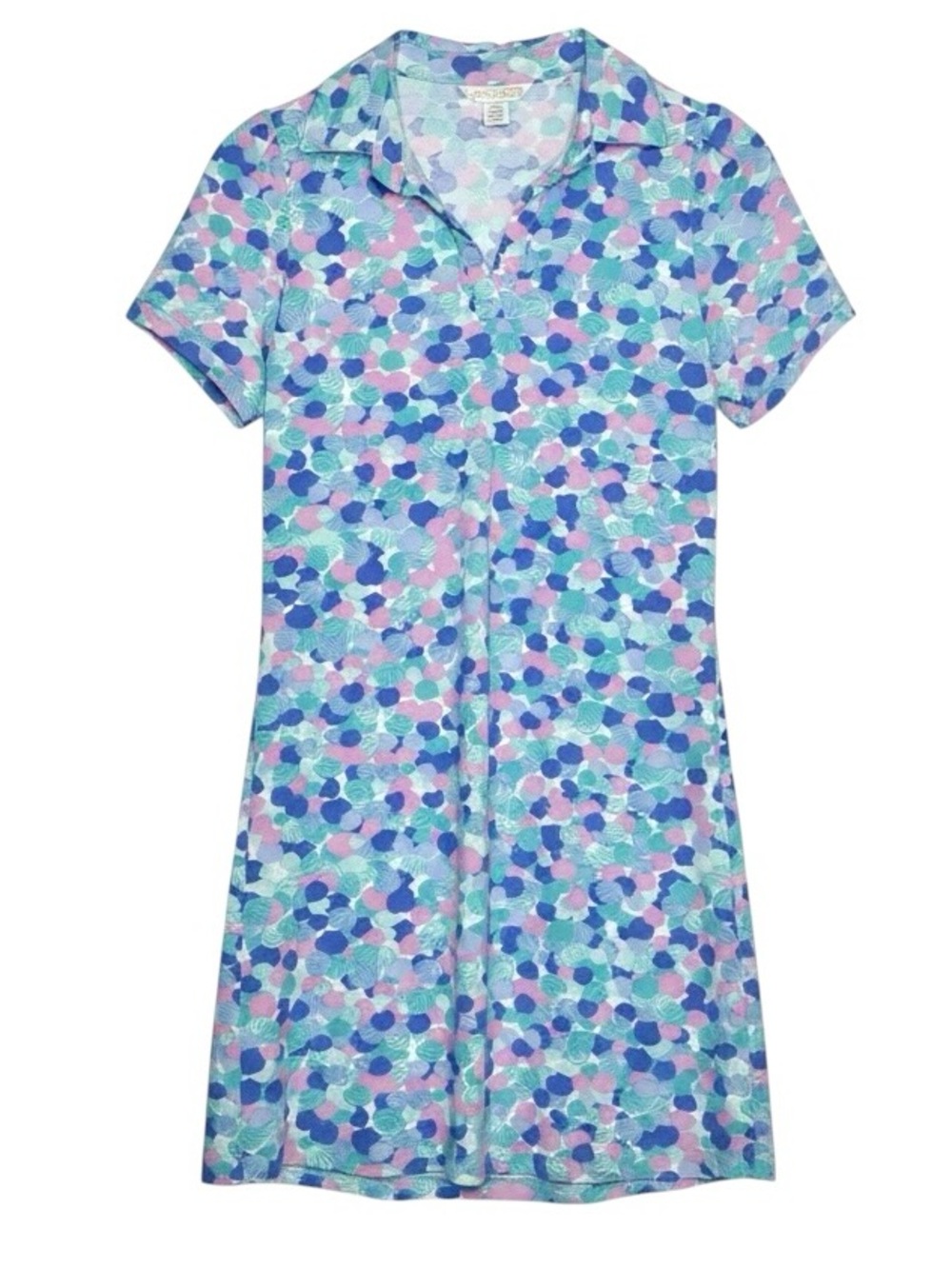 Mahi Gold Bars Polo Dress Seashell Print Pique Blue Teal XS